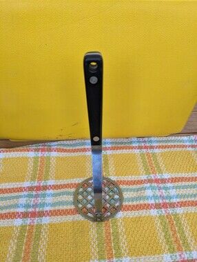 Vintage Flint Potato Masher Stainless Steel Black Handle Hang Hole USA Pre-owned